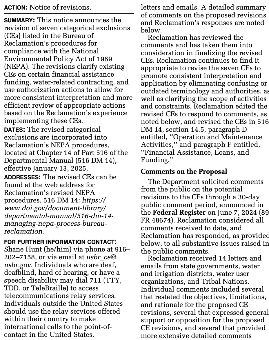 The revised categorical exclusions are now available.